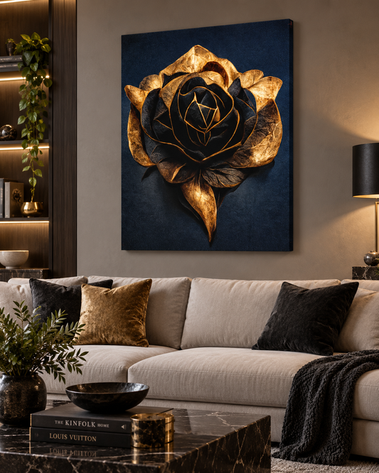 Black & Gold Flower Canvas Print | 36×36 Large Format Wall Art