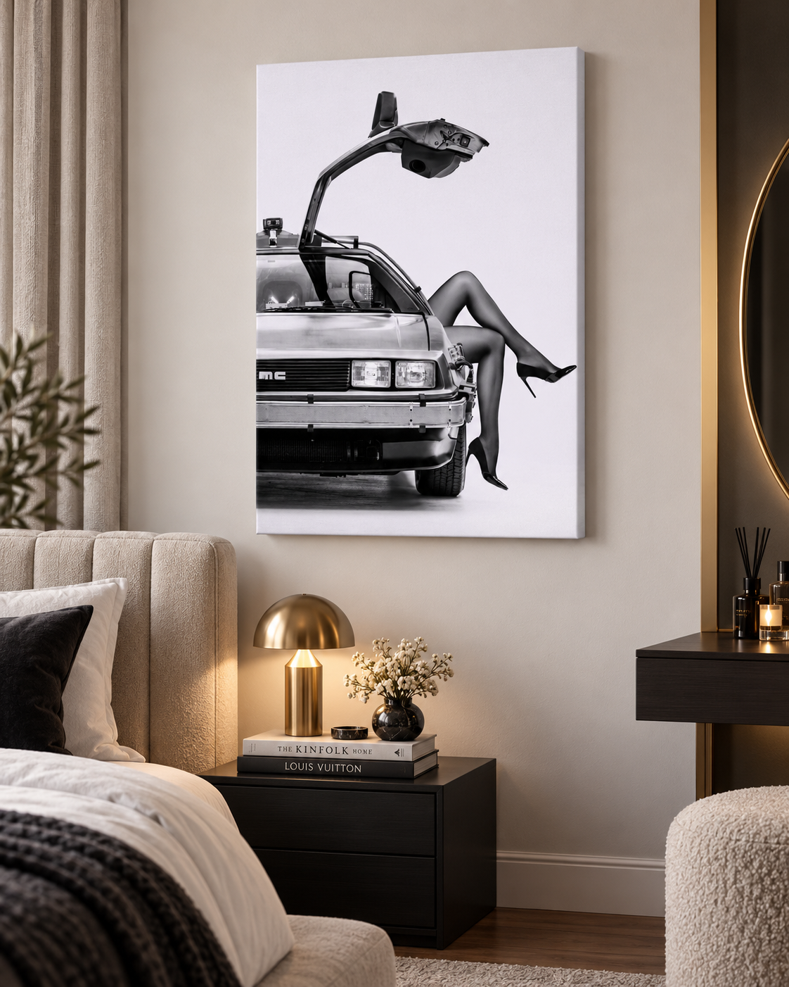DeLorean DMC-12 Wall Art | Black & White Canvas Print | Iconic Car Decor