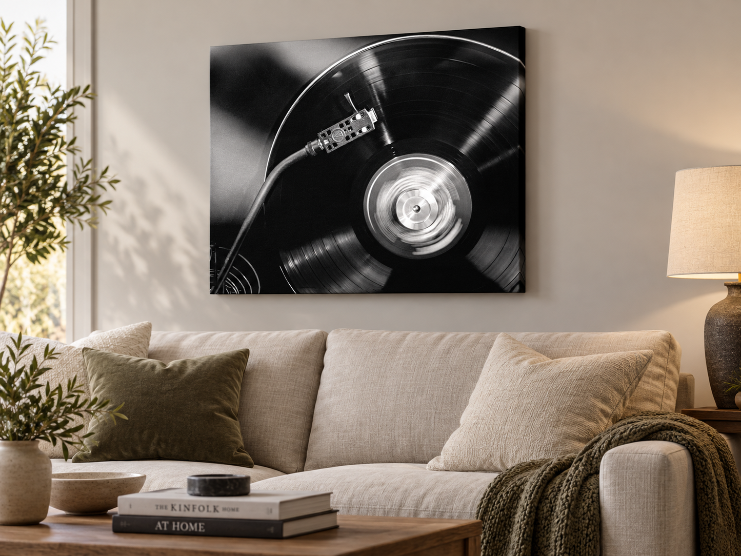 Spinnin' | Vinyl Record Canvas Print | Black & White Music Wall Art