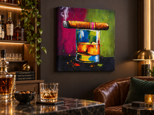 Whiskey & Smoke I | Canvas Print | Bold Pop Art Still Life Wall Art