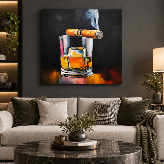 Whiskey & Smoke II | Canvas Print | Luxury Still Life Wall Art