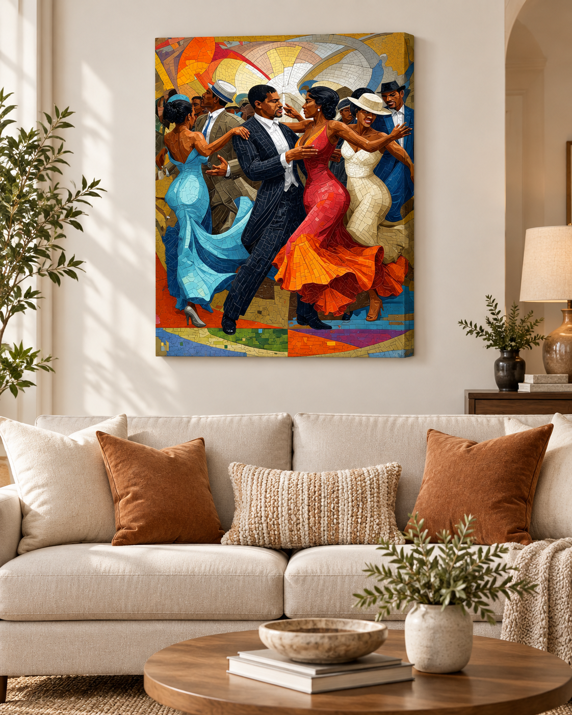 Golden Hour Dance | Black Couple Dancing Canvas Print | Afrocentric Celebration Wall Art