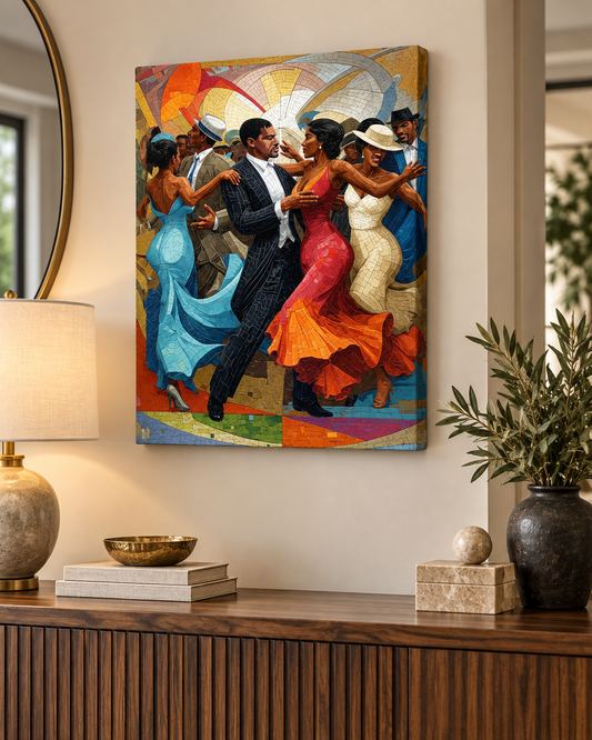 Golden Hour Dance | Black Couple Dancing Canvas Print | Afrocentric Celebration Wall Art
