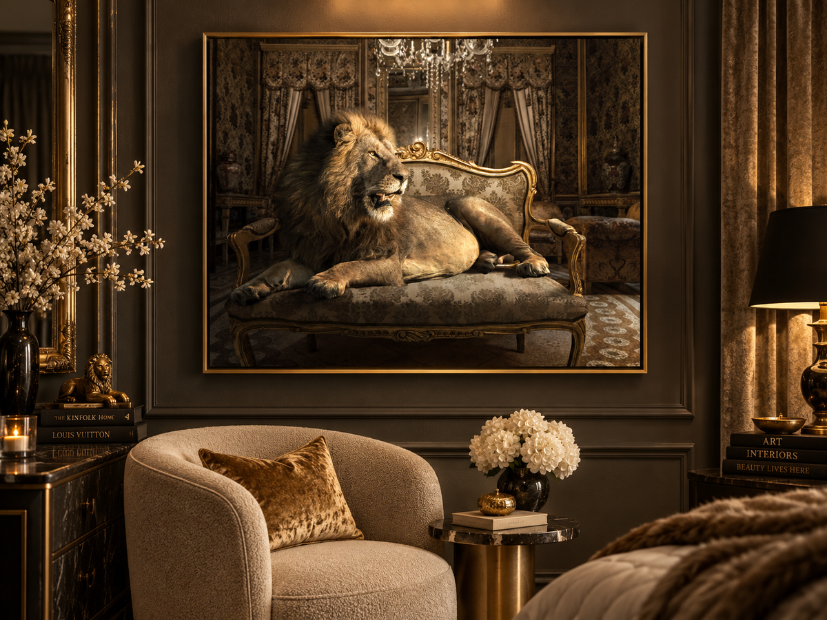 The King at Leisure | Canvas Print | Surrealist Luxury Wildlife Art