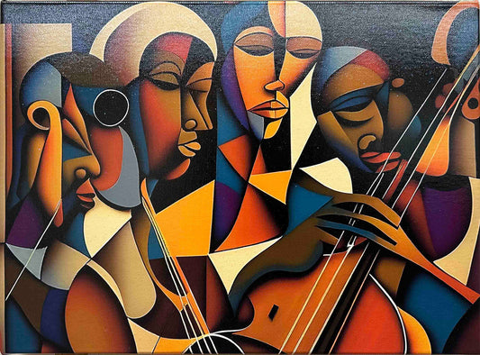 Musicians Abstract Art 16''x  12'' Fine Wall Art Varnished