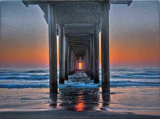 Under the Pier Sunset Beach 16''x 12'' Varnished Fine Art