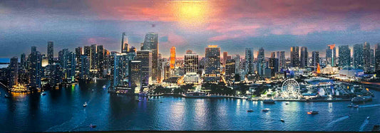 Miami Skyline 72" x 24" Fine Art Canvas Print Ready to Hang. Varnished with infused glitter