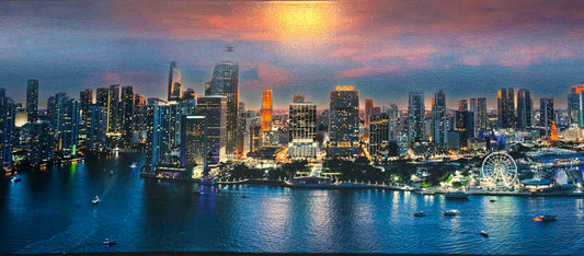 Miami Skyline 72" x 24" Fine Art Canvas Print Ready to Hang. Varnished with infused glitter