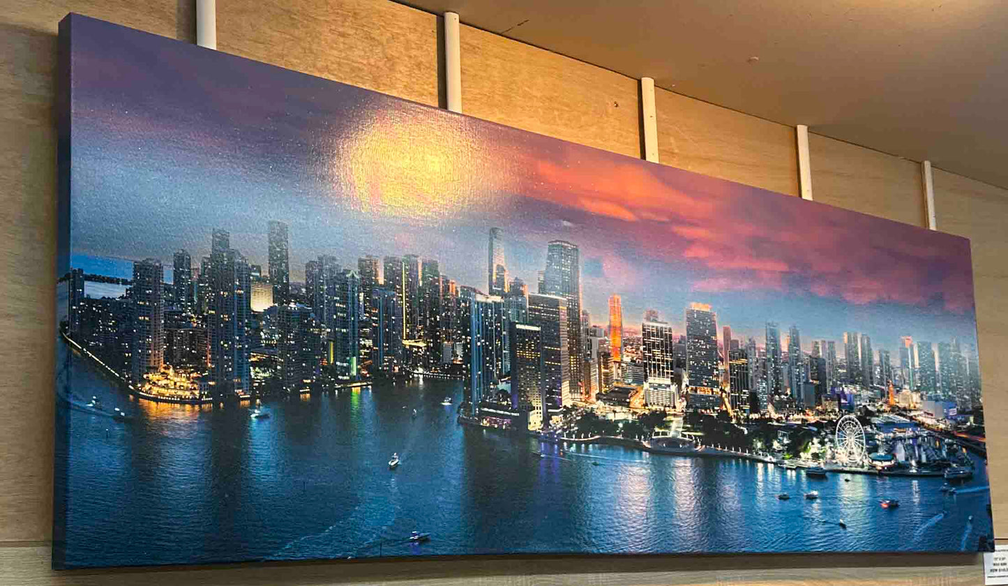 Miami Skyline 72" x 24" Fine Art Canvas Print Ready to Hang. Varnished with infused glitter