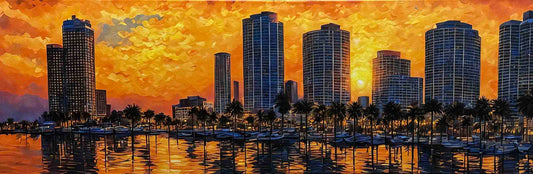 Harbor Sunset Wall Art 48in x 16in Canvas Print