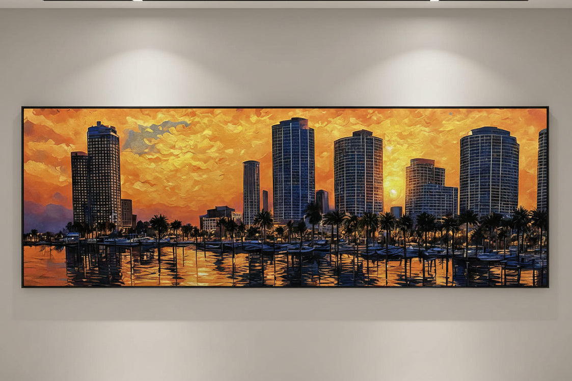 Harbor Sunset Wall Art 48in x 16in Canvas Print