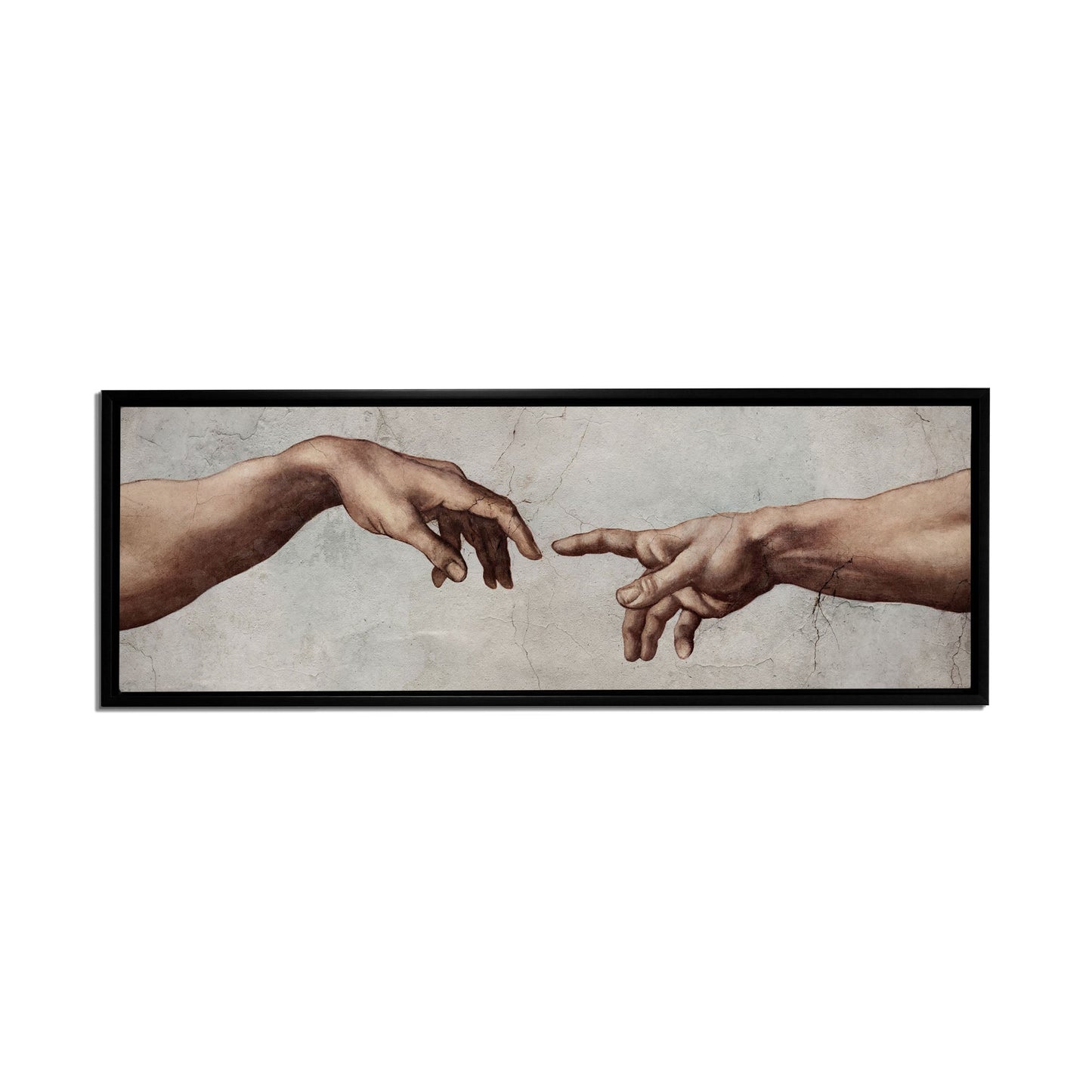 sample Michaelangelo's " Creation" in Black Floating Frame