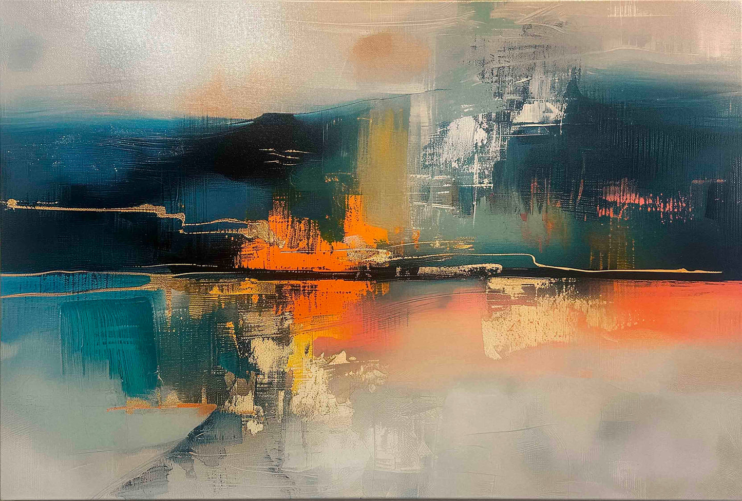 Orange Gold Hues Abstract 54"x 36" Varnished Canvas Print