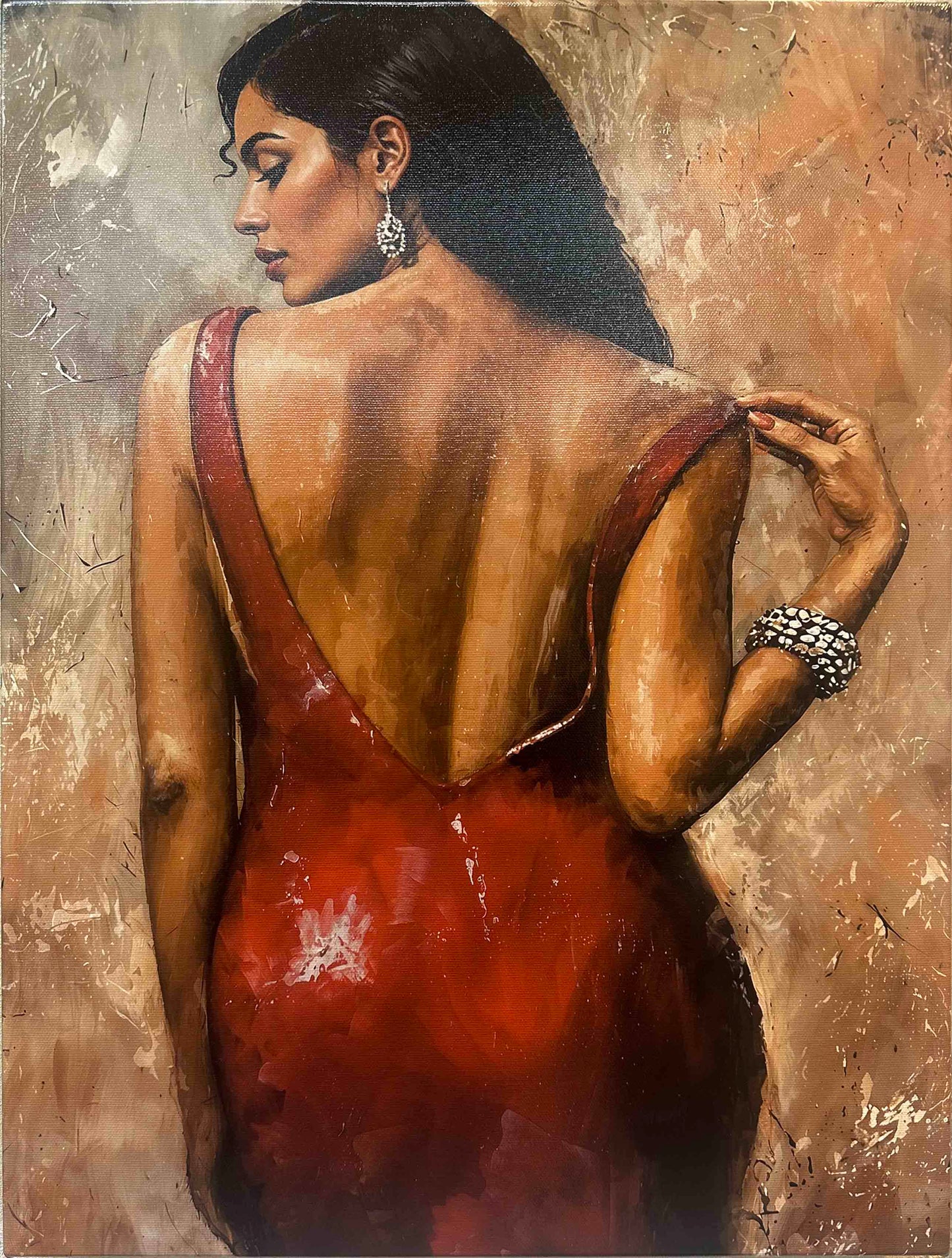 Lady in red dress 16" x 20" Fine Art varnished Canvas