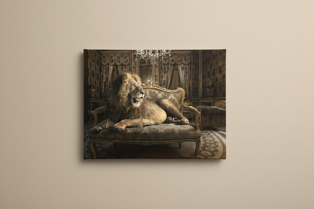 Lounging Lion Wall Art 48inx36in Varnished Canvas