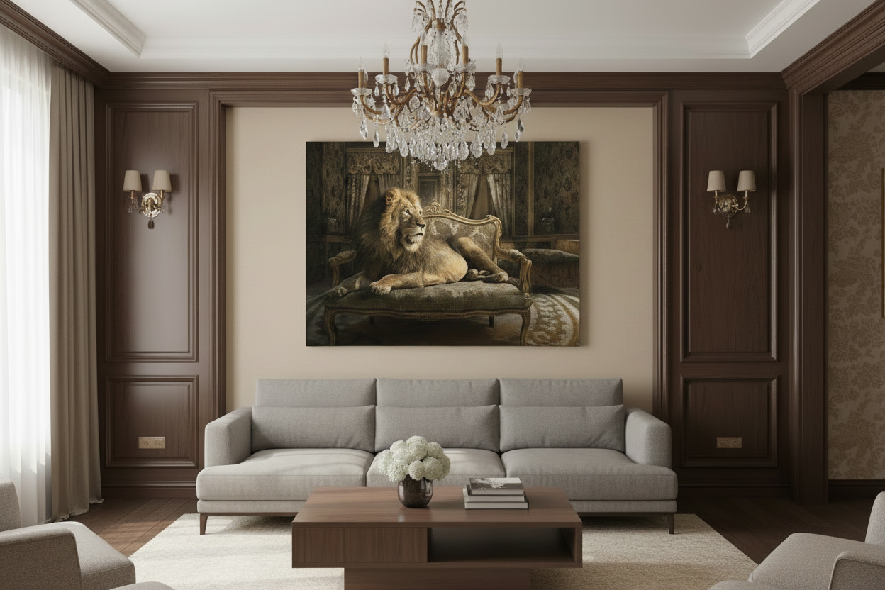 The King at Leisure | Canvas Print | Surrealist Luxury Wildlife Art