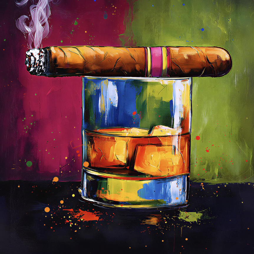 " Whiskey and Smoke I " 12 in x 12 in Varnished Wall Canvas Art
