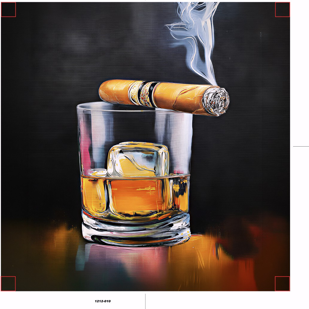 " Whiskey and Smoke II " 12 in x 12 in Varnished Wall Canvas Art