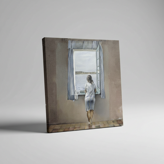 from-behind point of view of girl looking out window overlooking coastline 