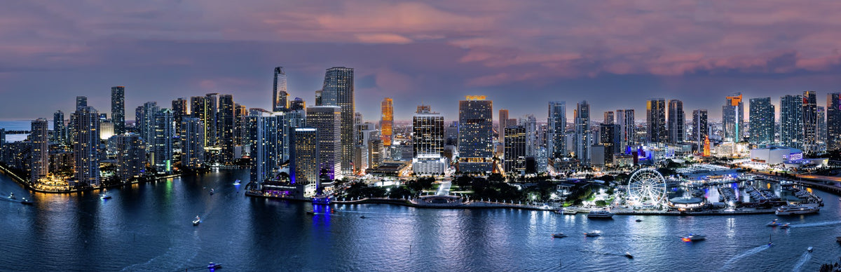 Magic City Twilight – Miami Skyline Panoramic Canvas Wall Art