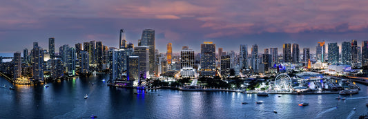 Magic City Twilight – Miami Skyline Panoramic Canvas Wall Art