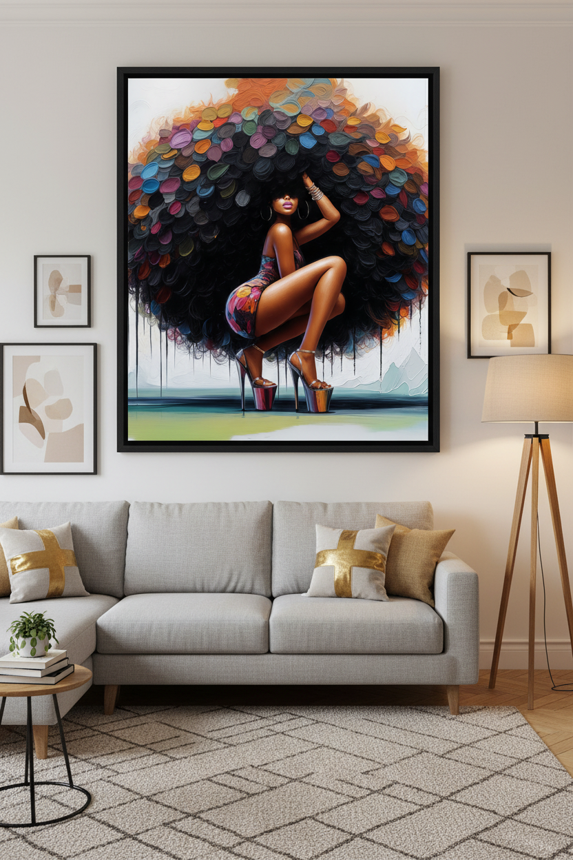 Afro & High Heels Art Print 16in x 20in Canvas Wall Art