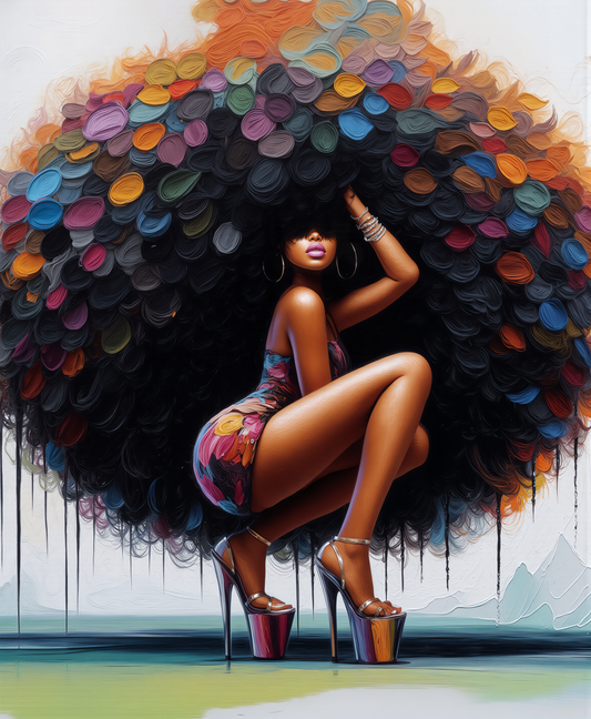 Afro & High Heels Art Print 16in x 20in Canvas Wall Art