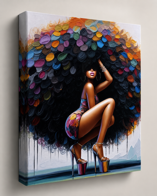 Afro & High Heels Art Print 16in x 20in Canvas Wall Art