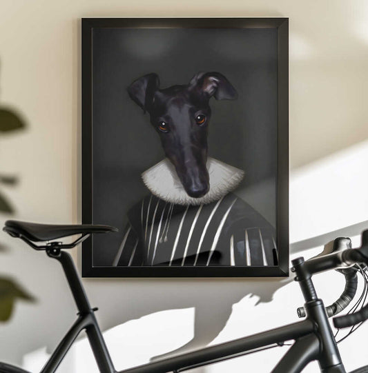 Athena by Tein Lucasson — black-framed canvas displayed behind a bicycle