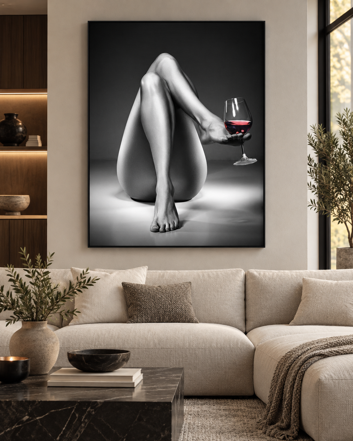A Fine Balance | Figurative Canvas Print | Black & White Wine Wall Art