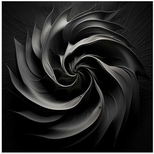 Bw Geo 22 by Bilge Paksoylu, front view of the artwork; dark layered spiral with narrow gray highlights.