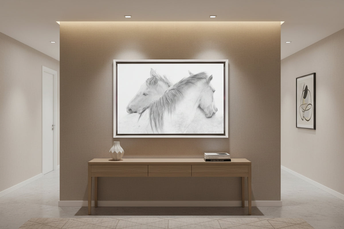 Affection "Horses" by Marie-Anne Stas 72in x 36in Fine Art Framed Canvas