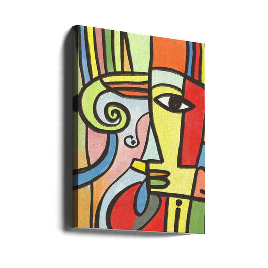 Colorful Geometric Shapes And Bold Lines by Little Dean, gallery-wrapped canvas viewed at an angle; abstract face with thick black lines and vivid color blocks.