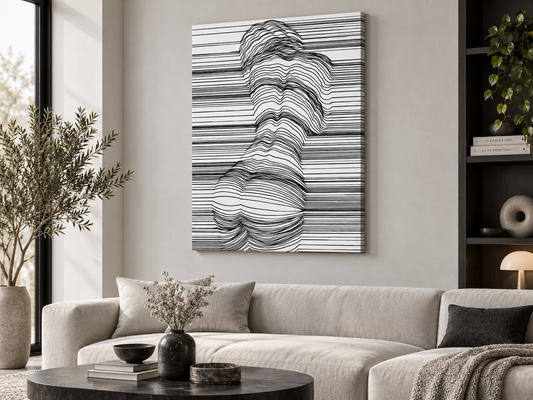 Curved Lines | Minimalist Feminine Canvas Wall Art — canvas above a sofa