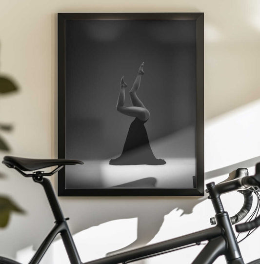 Fanny by Patrick Wöhrle — black-framed canvas displayed behind a bicycle
