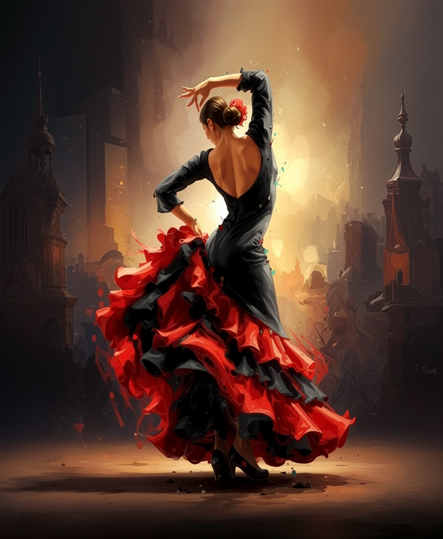 Flamenco Dancer Wall Art 16in x 20in Varnished Canvas