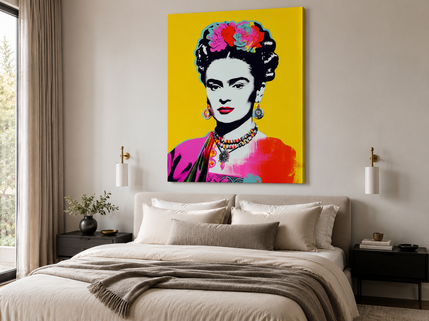 Frida Kahlo Pop-Art Portrait 36in x 48in Glitter Finish Canvas