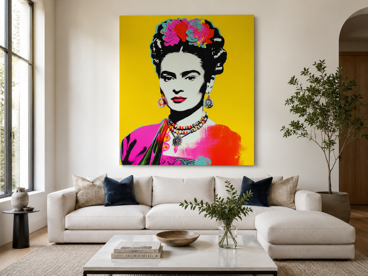 Frida Kahlo Pop-Art Portrait 36in x 48in Glitter Finish Canvas