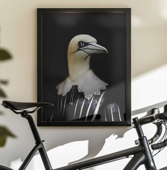Friedrich by Tein Lucasson — black-framed canvas displayed behind a bicycle