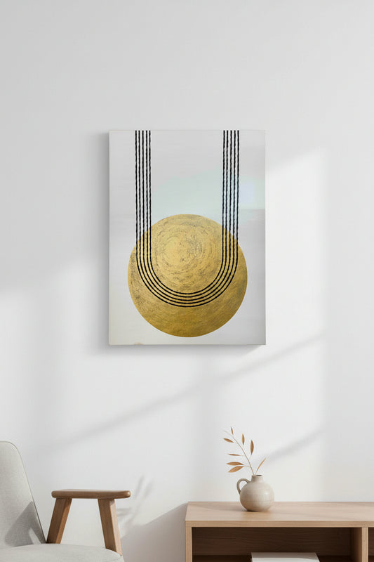 Golden Disc — canvas in a bright interior