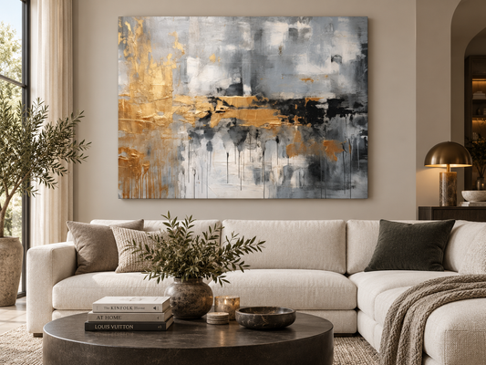 Golden Gray | Abstract Fine Art Canvas Wall Art — canvas above a sofa