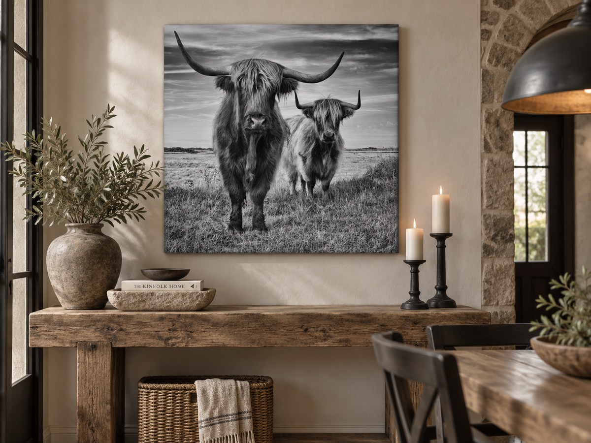 Highland Cows — canvas above a console