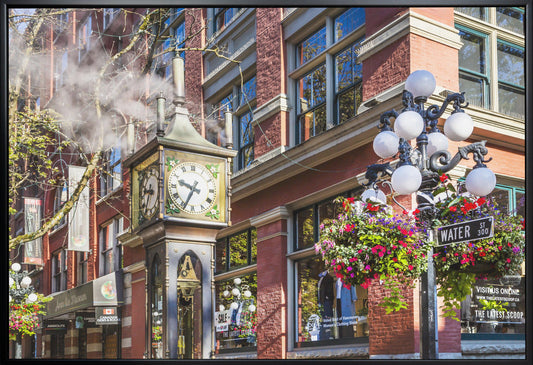 Historic Gastown Steam Clock in Vancouver by Melanie Viola — black floating frame front view