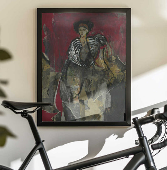 Hommage A Matisse by Ute Rathmann — black-framed canvas displayed behind a bicycle
