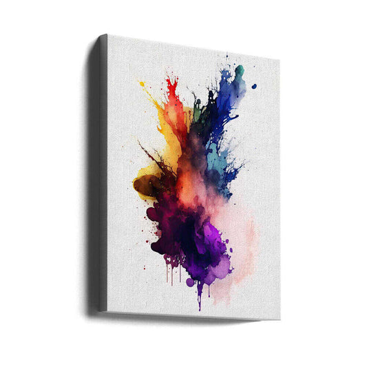 In the Dark by Mauro, gallery-wrapped canvas viewed at an angle; dark purple and blue splashes with red and yellow.