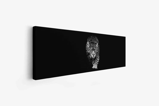 Leopard in Black & White | Panoramic Canvas Print | Wildlife Wall Art — panoramic canvas angled view