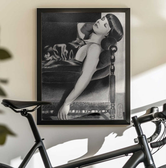 Lulu - 21-07-23 by Corné Akkers — black-framed canvas displayed behind a bicycle