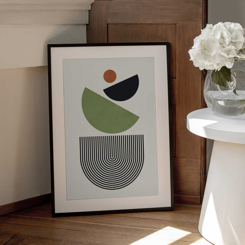 Wall art Geometric Shapes in Green Black and Orange