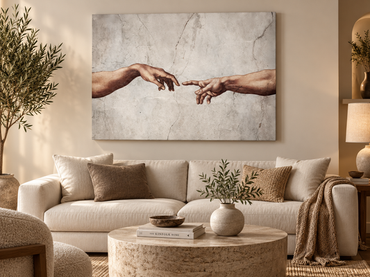Michelangelo – Creation of Adam | Fine Art Canvas Print — canvas above a sofa