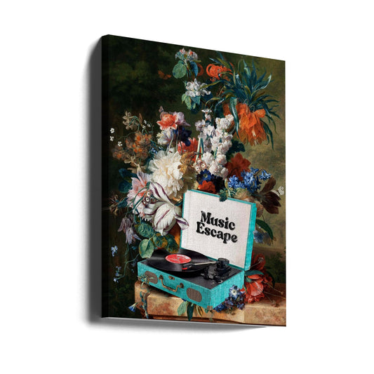 Music Escape | Floral Vinyl Art Canvas Print by Dikhotomy — gallery-wrapped canvas angled view